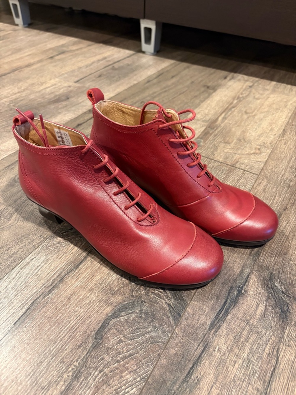 3629 Gudrun Sjoden Brown Leather Lace-Up Booties Boots Size 40 Red